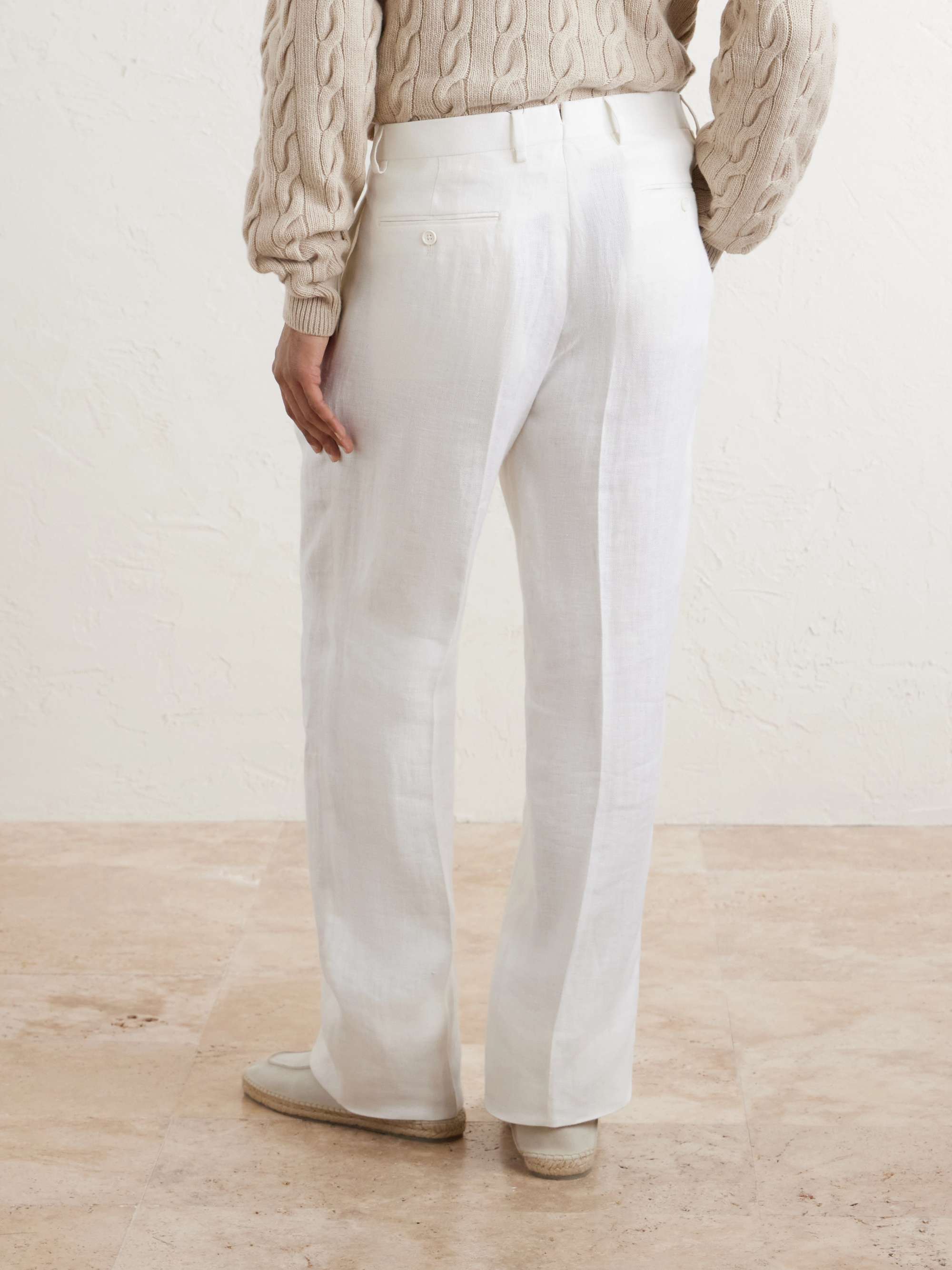 RALPH LAUREN PURPLE LABEL Straight-Leg Pleated Herringbone Linen