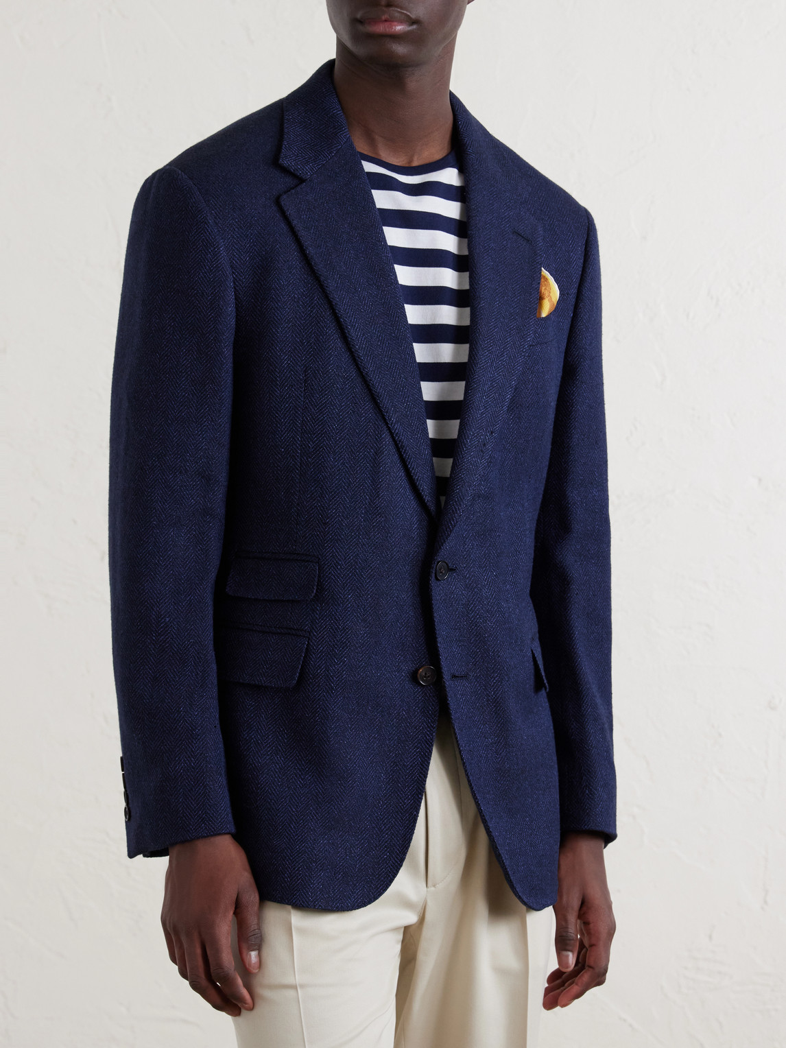 Purple Label - Herringbone Cotton, Silk And Linen-Blend Blazer