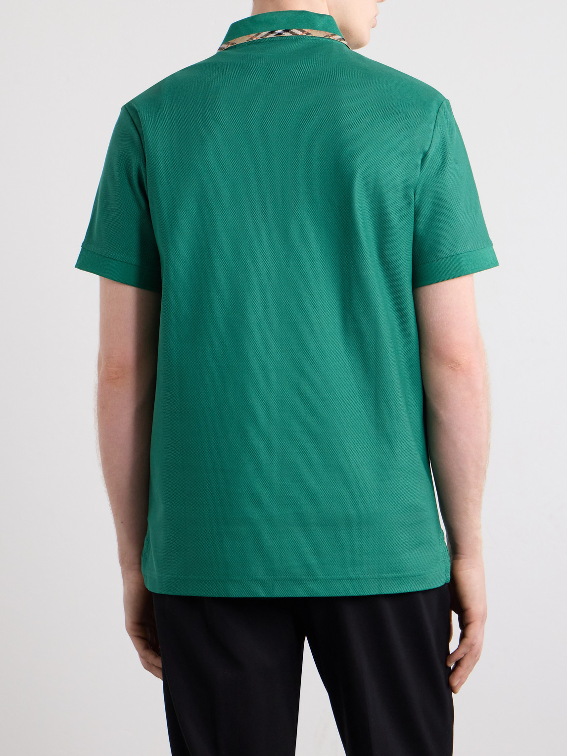 Logo-Embroidered Checked Cotton-Piqué Polo Shirt