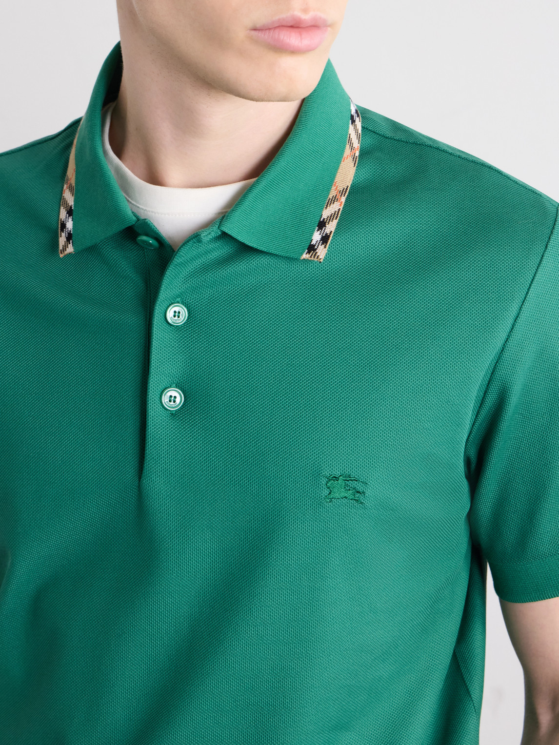 Logo-Embroidered Checked Cotton-Piqué Polo Shirt