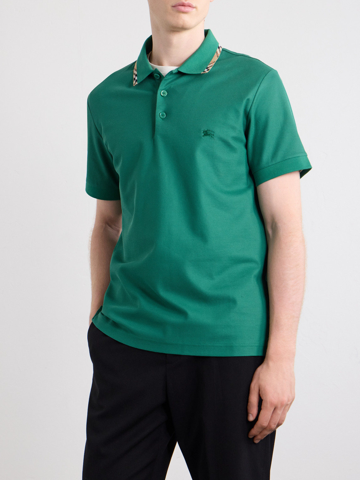 Logo-Embroidered Checked Cotton-Piqué Polo Shirt