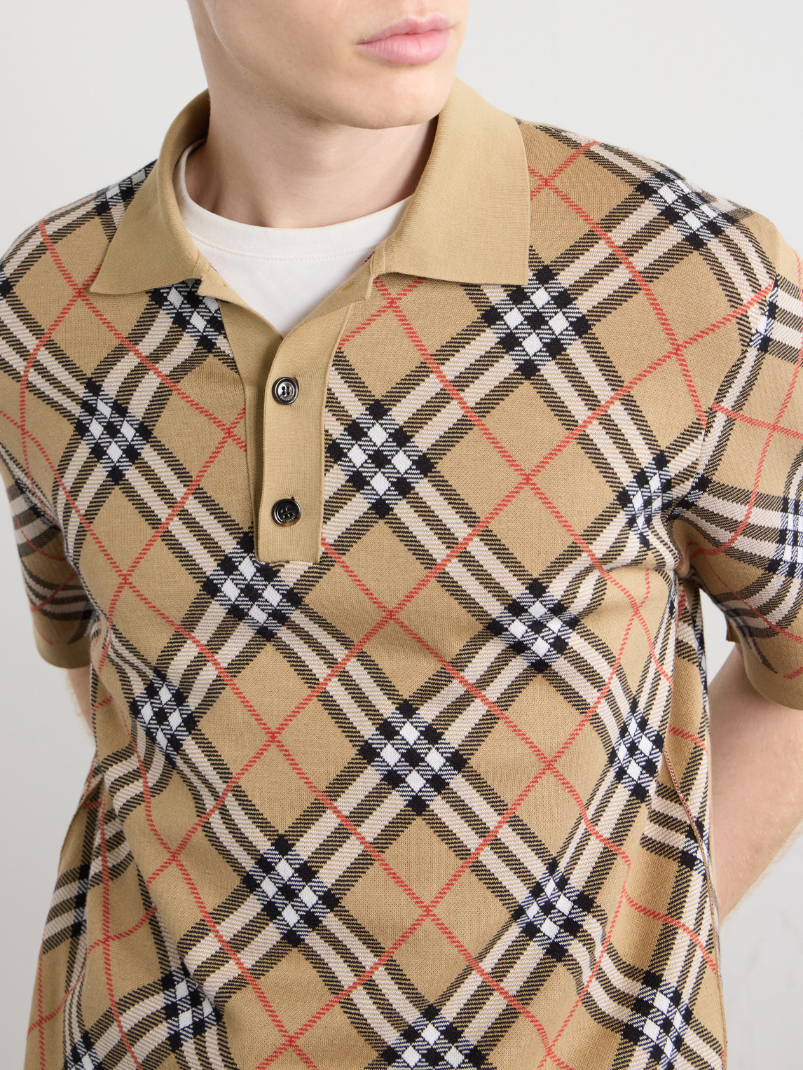Checked Cotton-Blend Polo Shirt