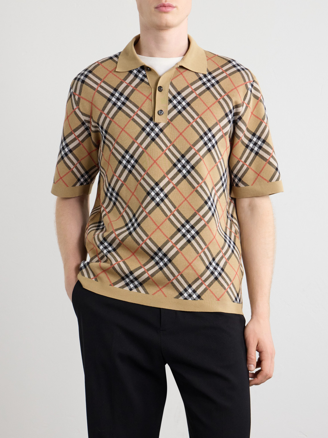 Checked Cotton-Blend Polo Shirt