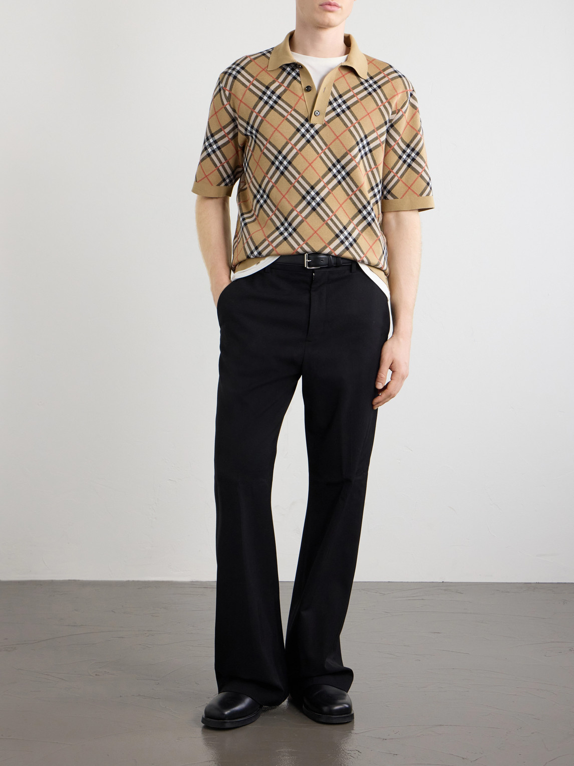 Checked Cotton-Blend Polo Shirt