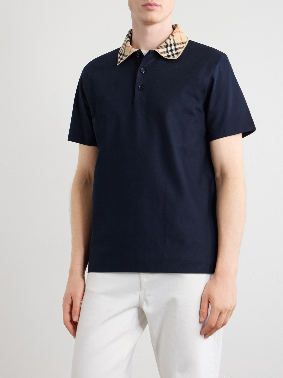 Checked Cotton-Piqué Polo Shirt