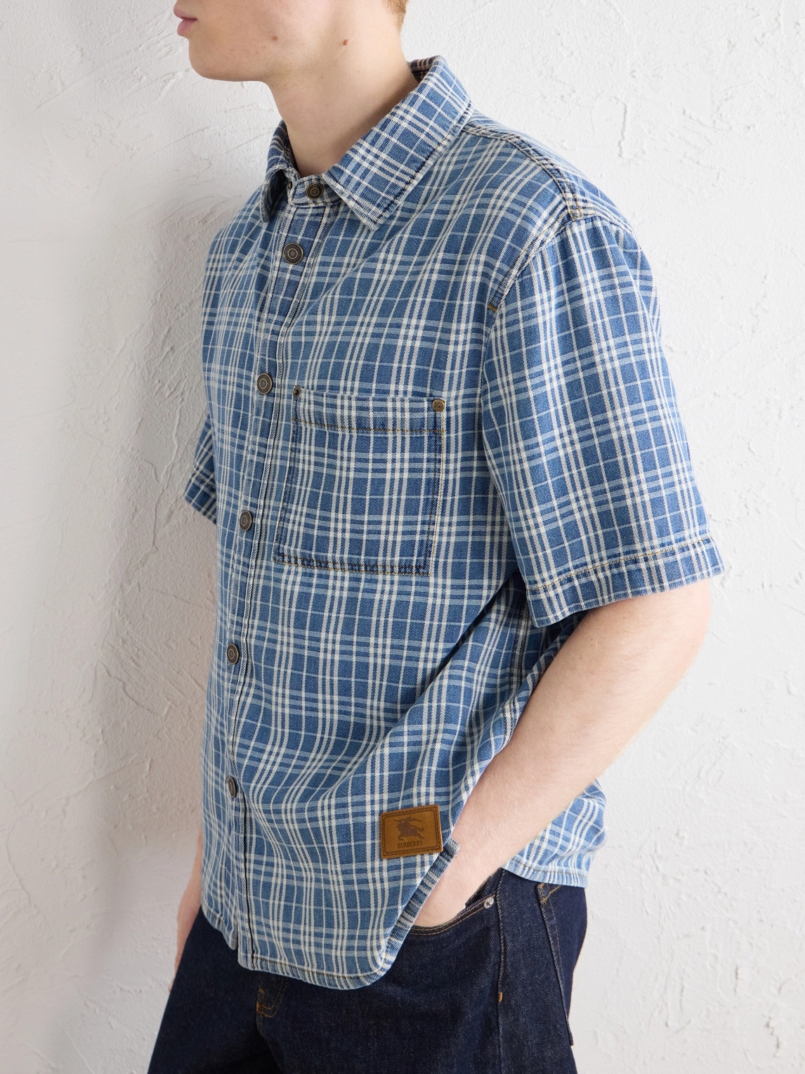 Logo-Appliquéd Checked Denim Shirt