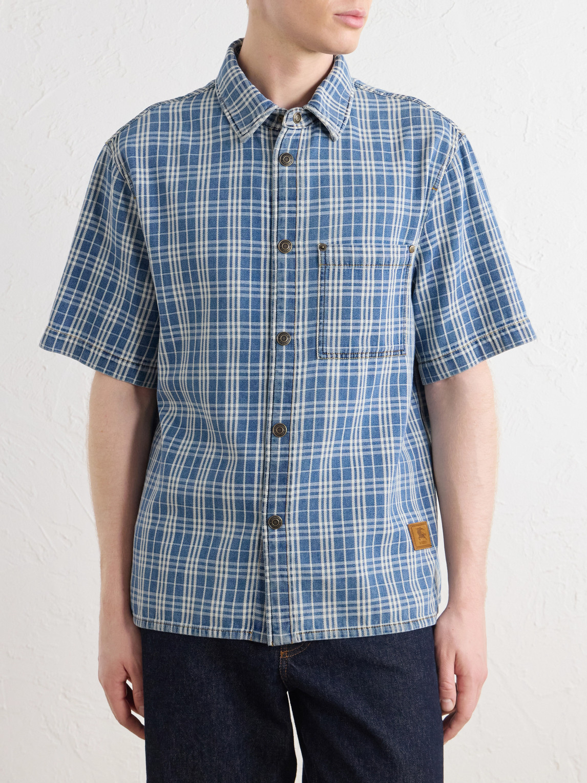 Logo-Appliquéd Checked Denim Shirt