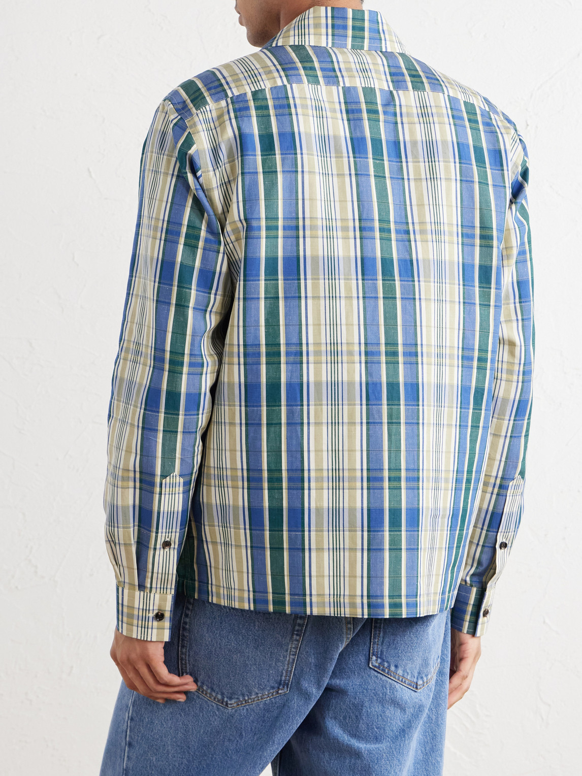 Logo-Embroidered Checked Cotton And Linen-Blend Jacket