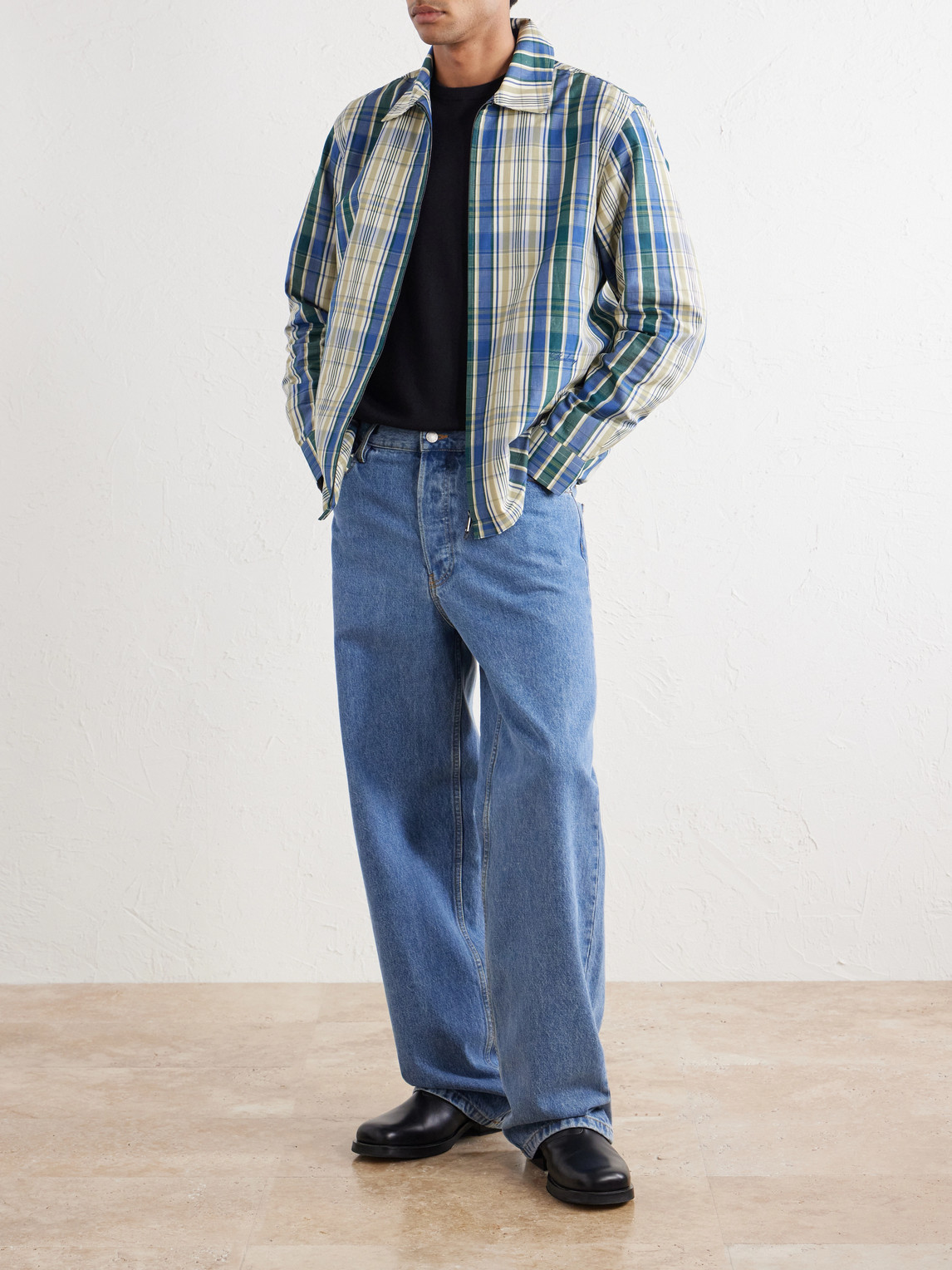 Logo-Embroidered Checked Cotton And Linen-Blend Jacket