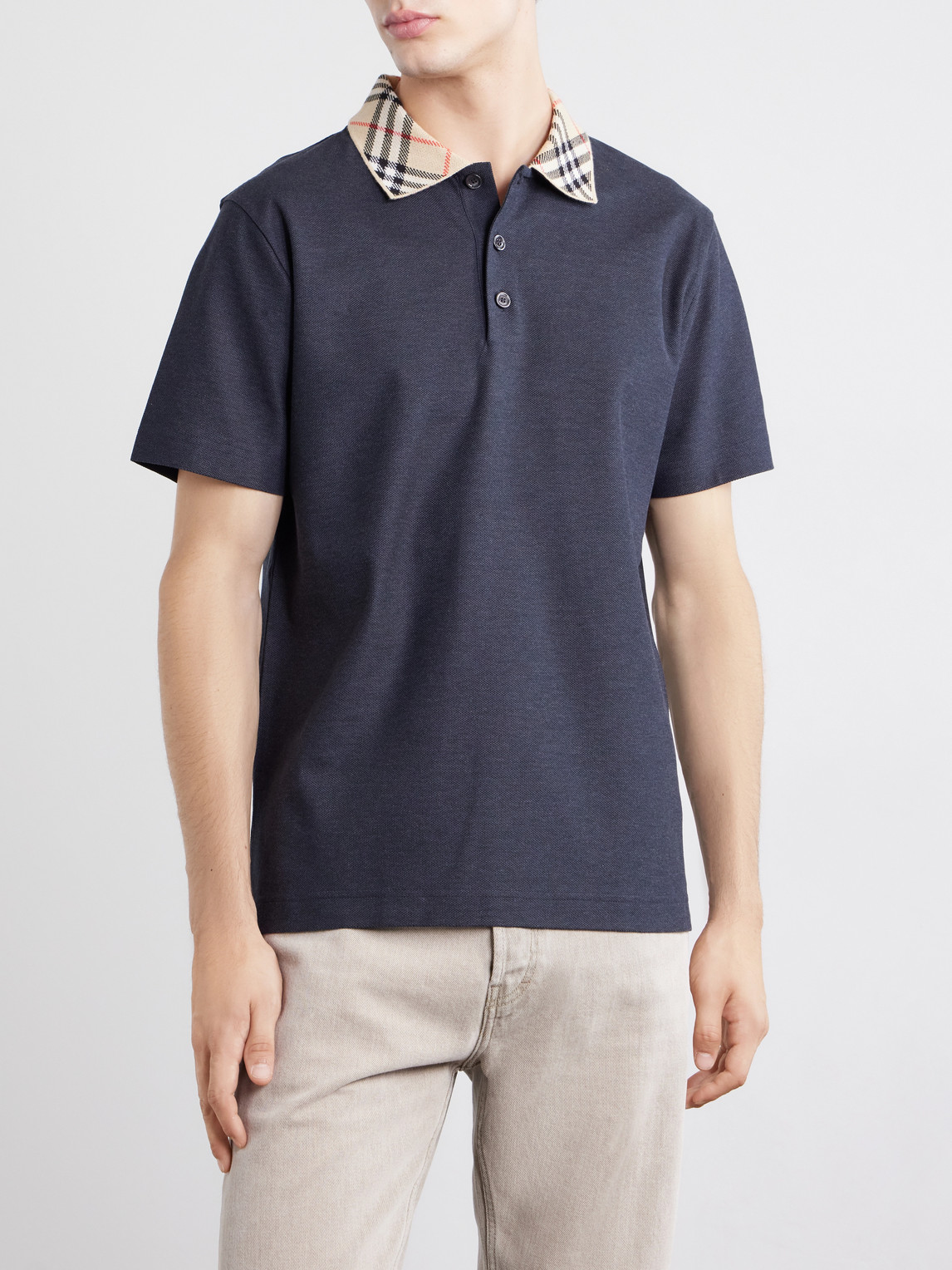 Checked Cotton-Piqué Polo Shirt