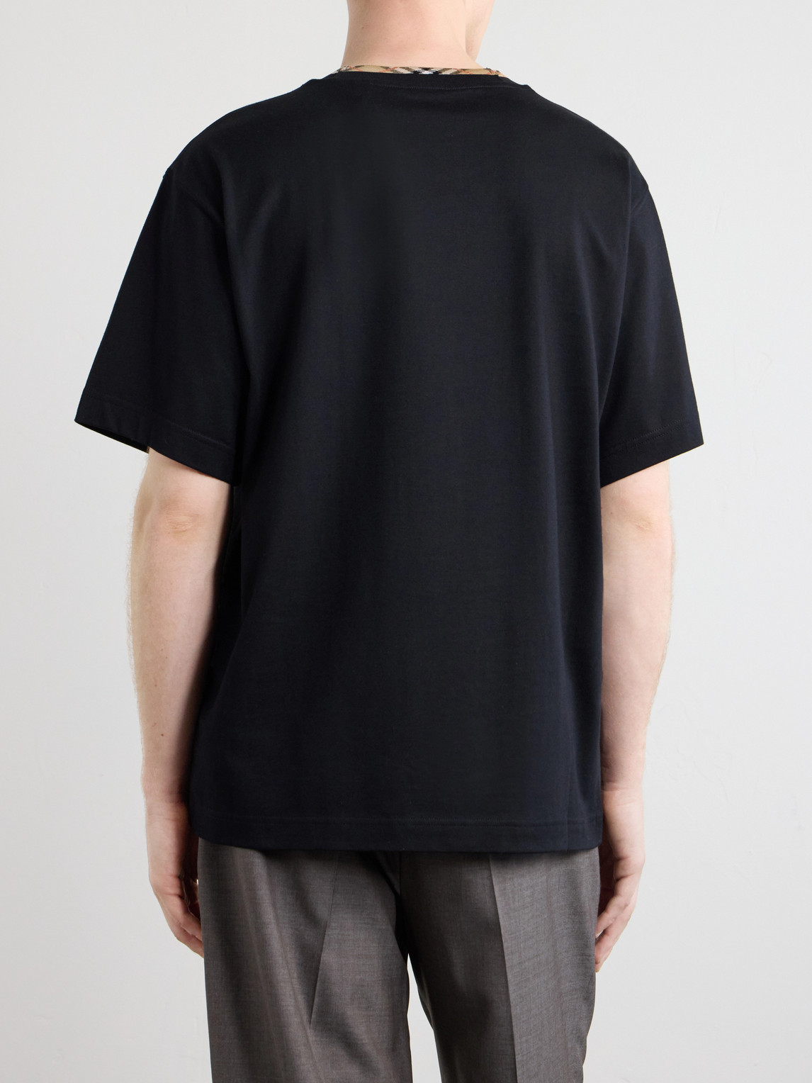 Burberry Cotton Logo T-shirt With Checkered Trim And Chest Pocket In Black