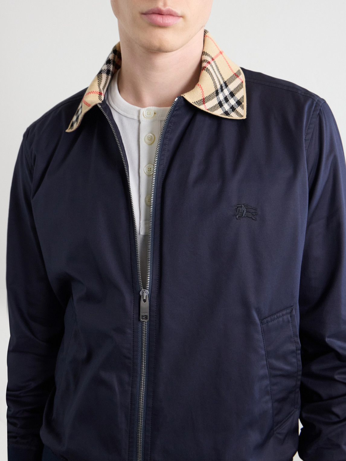 Logo-Embroidered Checked Cotton-Gabardine Blouson Jacket