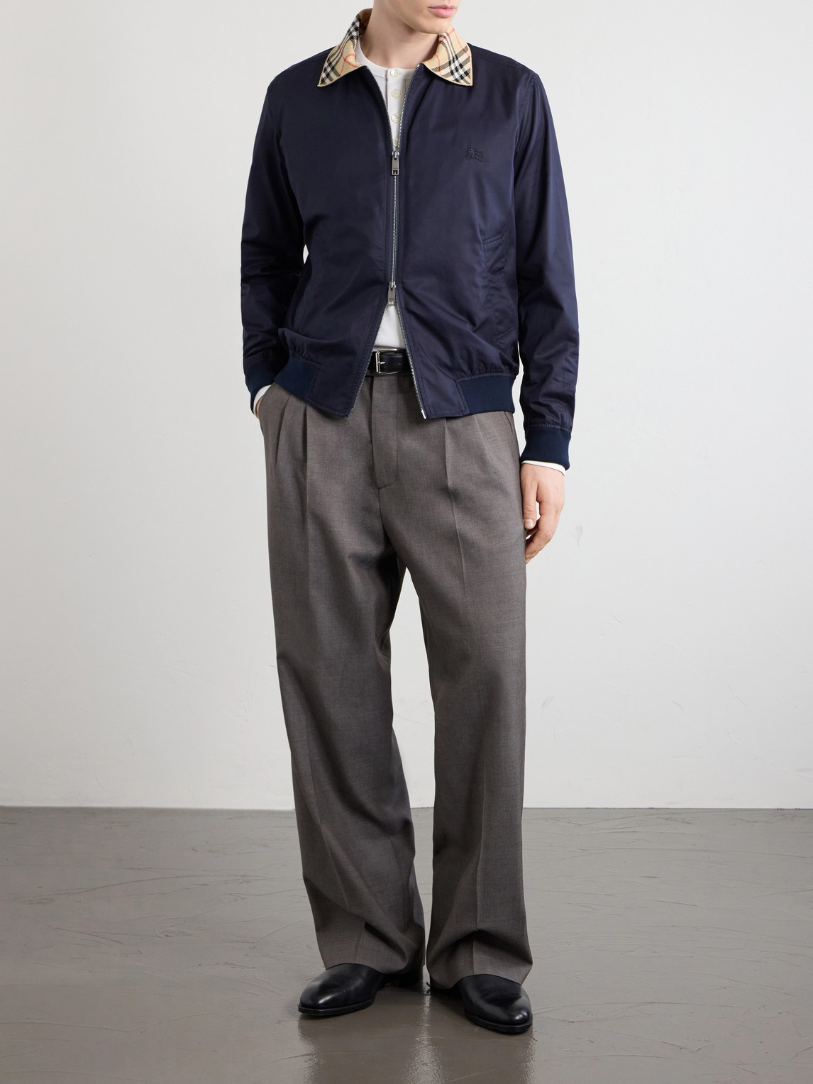 Logo-Embroidered Checked Cotton-Gabardine Blouson Jacket