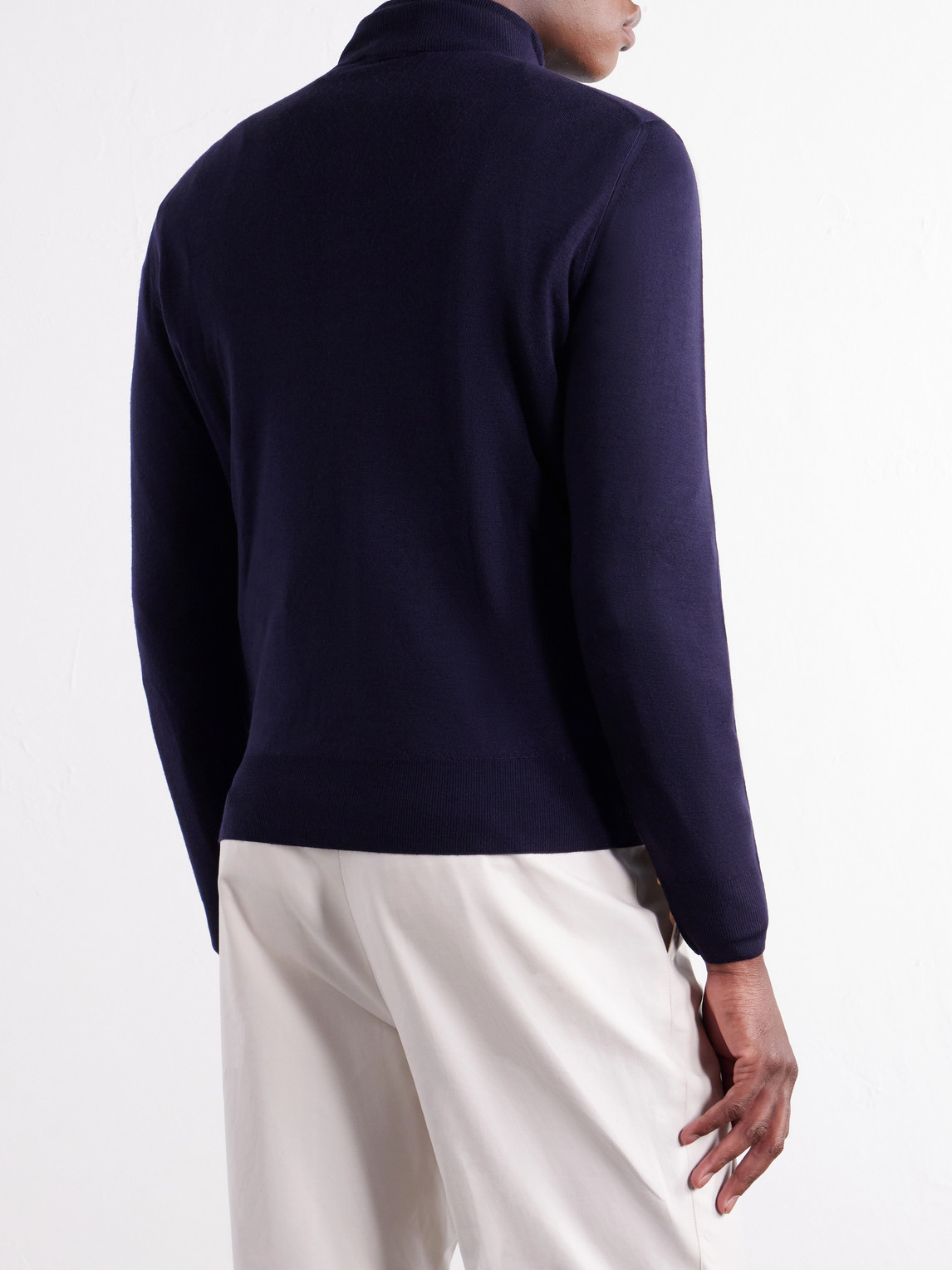 Rib-Trimmed Wool Half-Zip Sweater