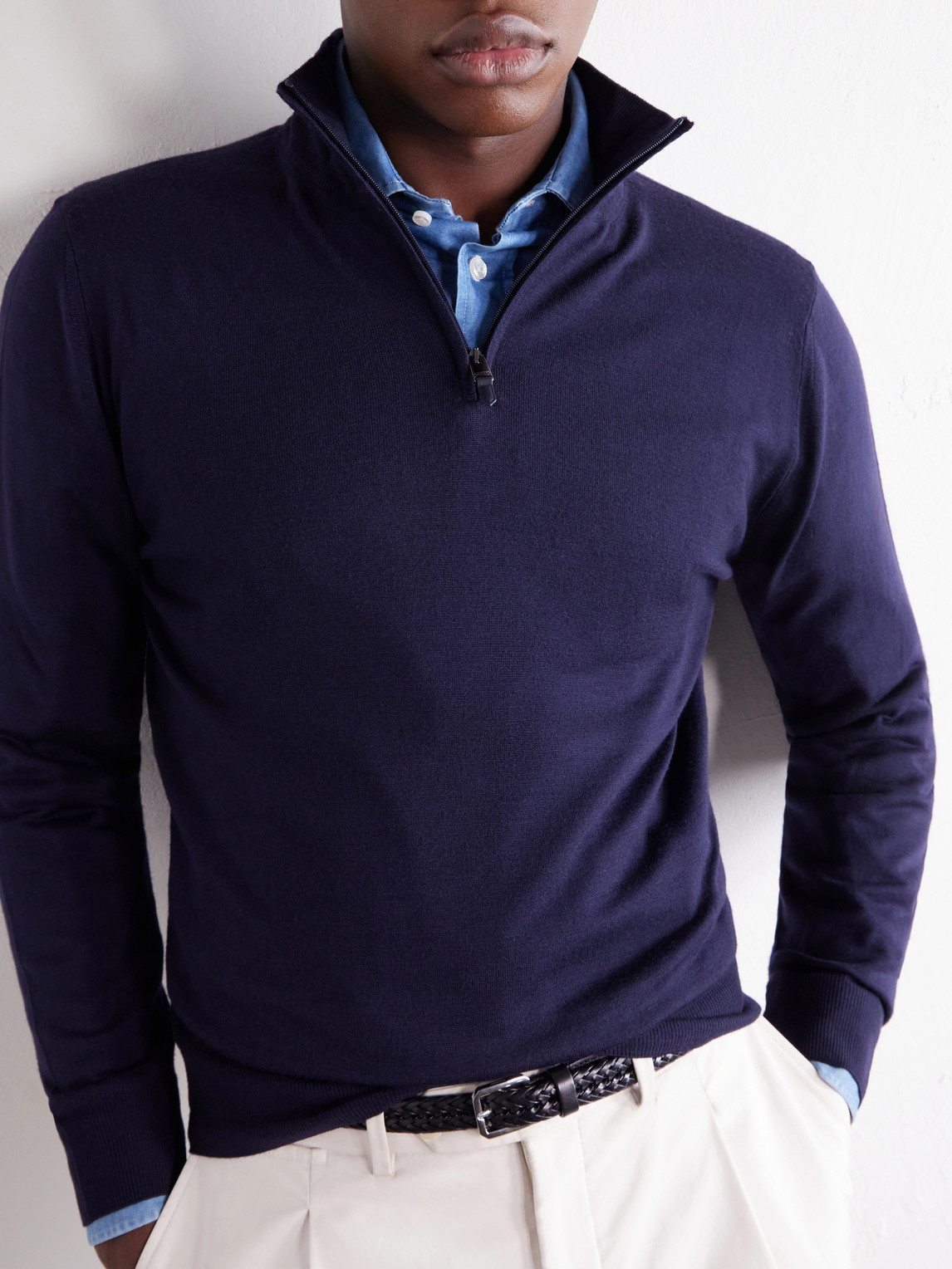 Rib-Trimmed Wool Half-Zip Sweater