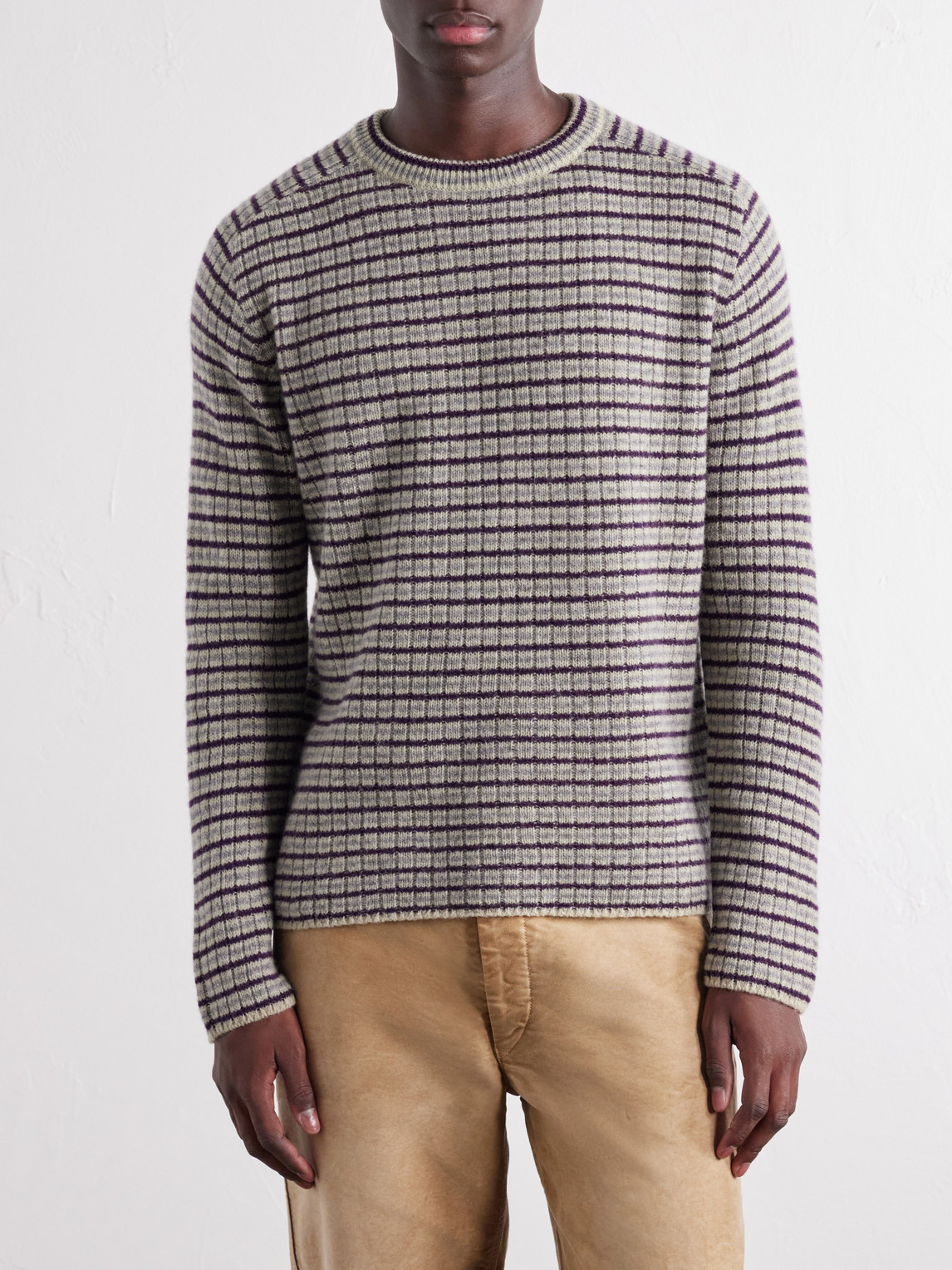 Striped Ribbed Wool And Cashmere-Blend Sweater
