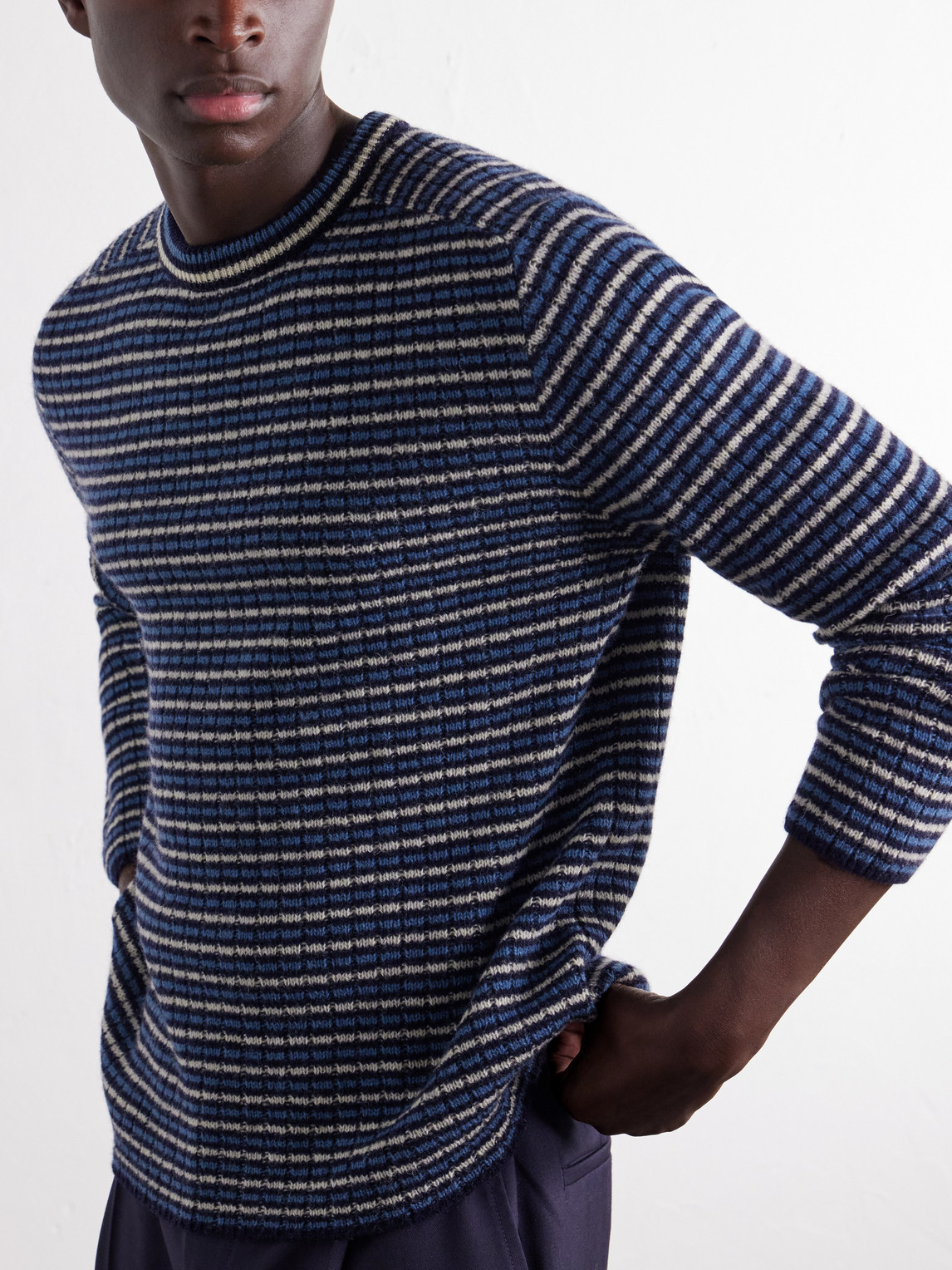 Striped Ribbed Wool And Cashmere-Blend Sweater