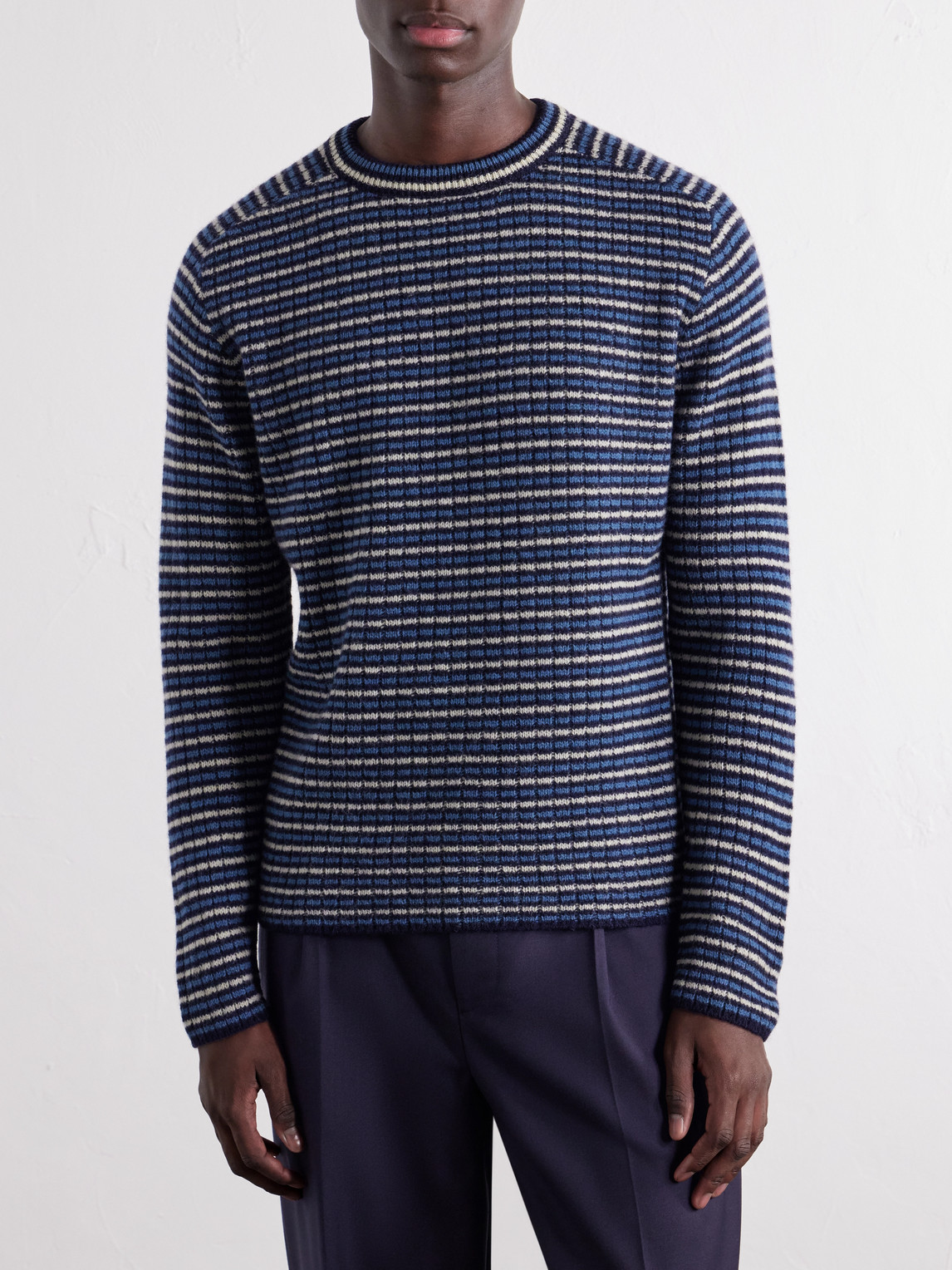 Striped Ribbed Wool And Cashmere-Blend Sweater