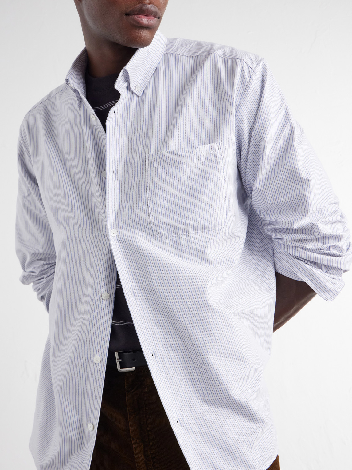 A.P.C. - Mateo Striped Logo-Embroidered Cotton-Poplin Shirt
