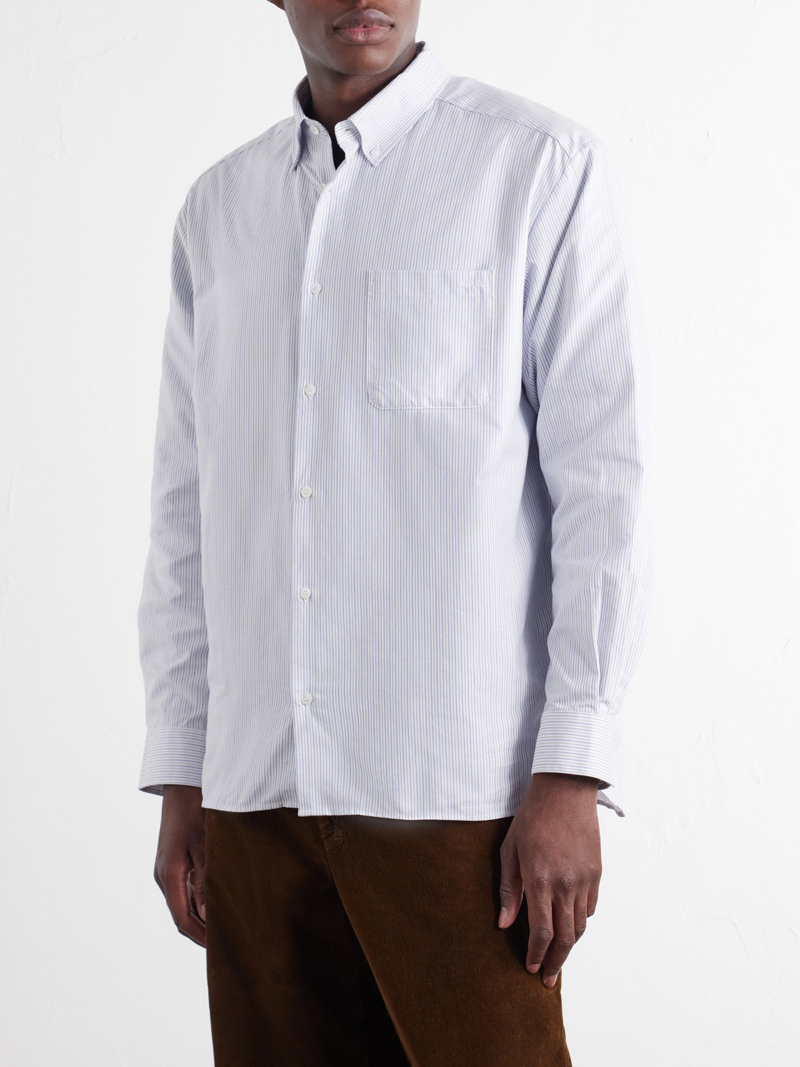 A.P.C. - Mateo Striped Logo-Embroidered Cotton-Poplin Shirt