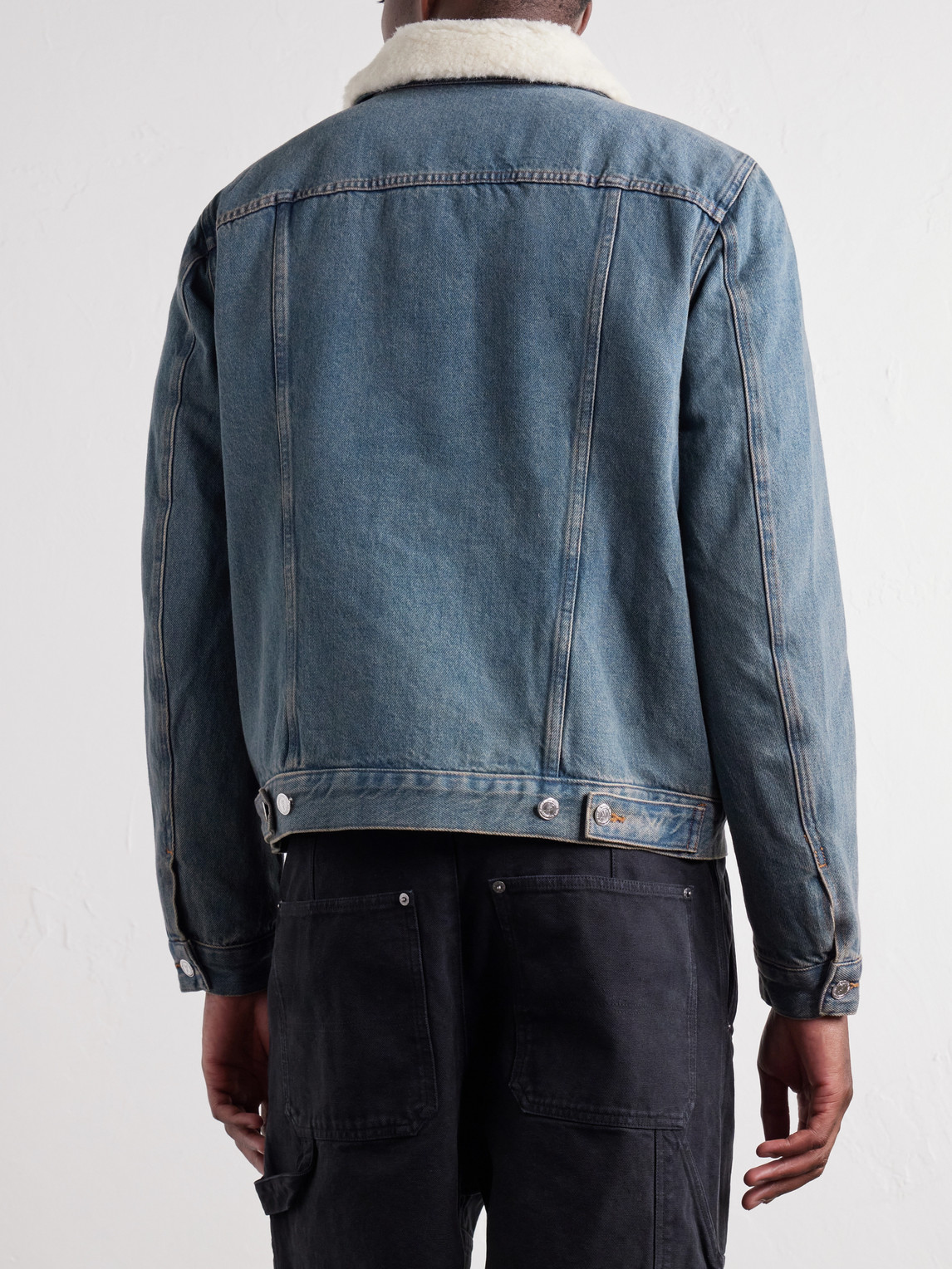 A.P.C. - Justin Pleated Wool-Trimmed Denim Jacket