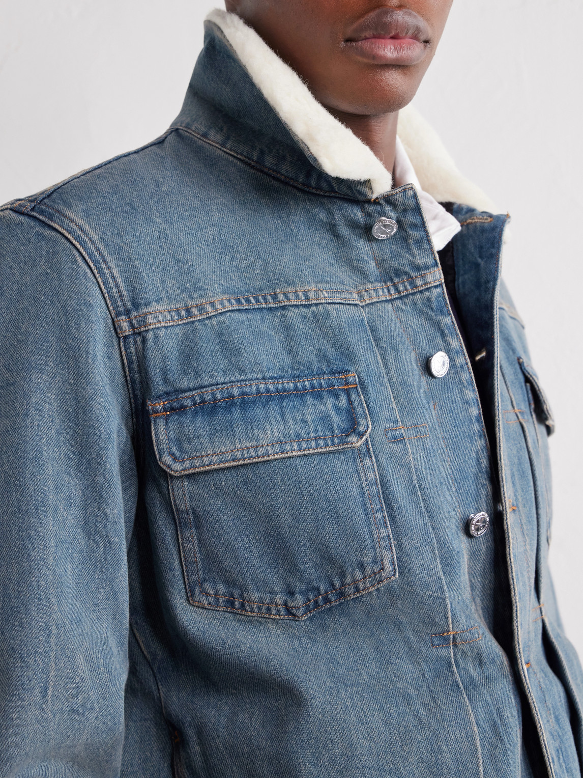 A.P.C. - Justin Pleated Wool-Trimmed Denim Jacket