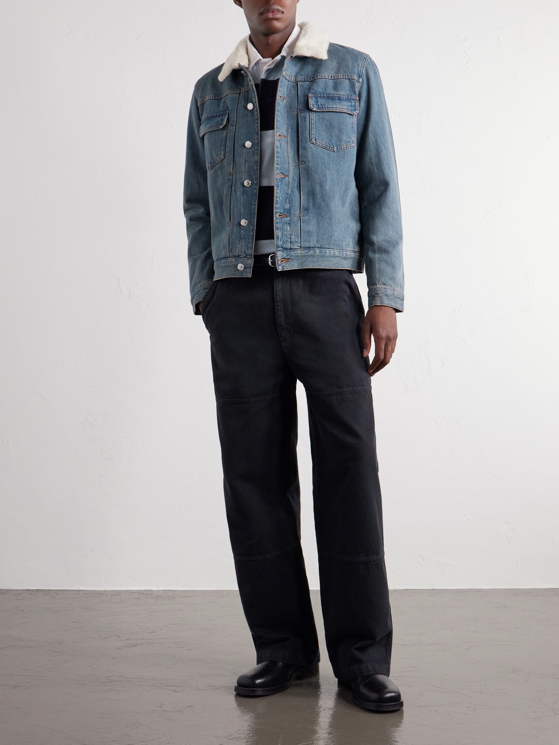 A.P.C. - Justin Pleated Wool-Trimmed Denim Jacket