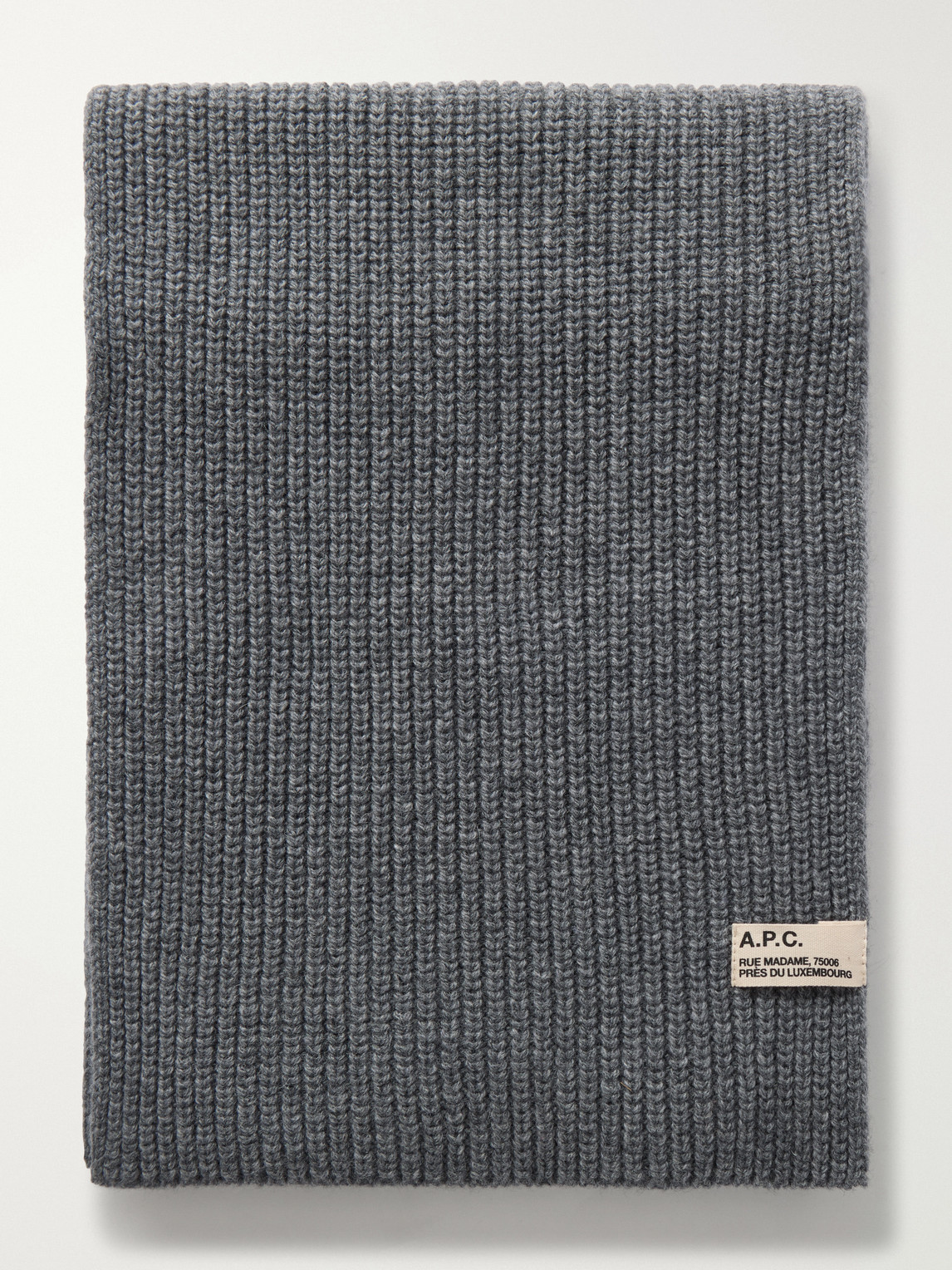 A.p.c. Sasha Ribbed-knit Wool And Cashmere-blend Scarf In Gray