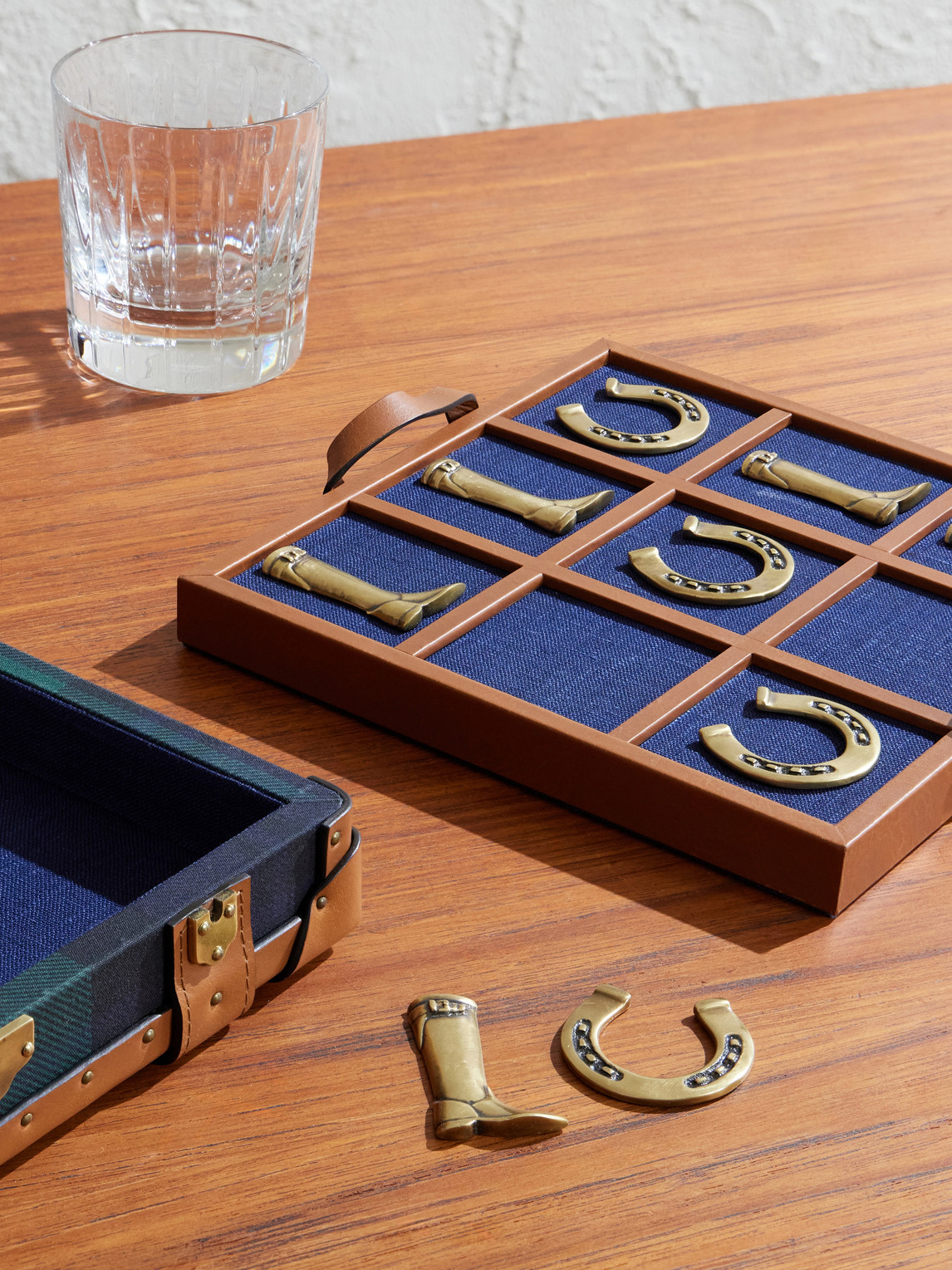 Sawyer Leather-Trimmed Checked Canvas Tic-Tac-Toe Set — 2
