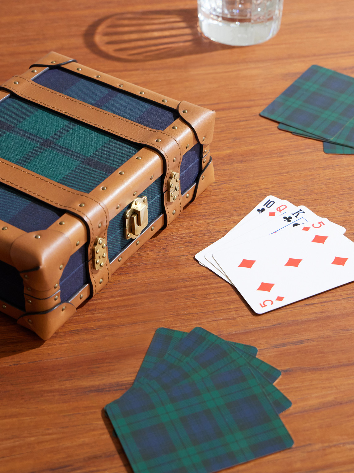 Sawyer Leather-Trimmed Checked Canvas Card Set — 2