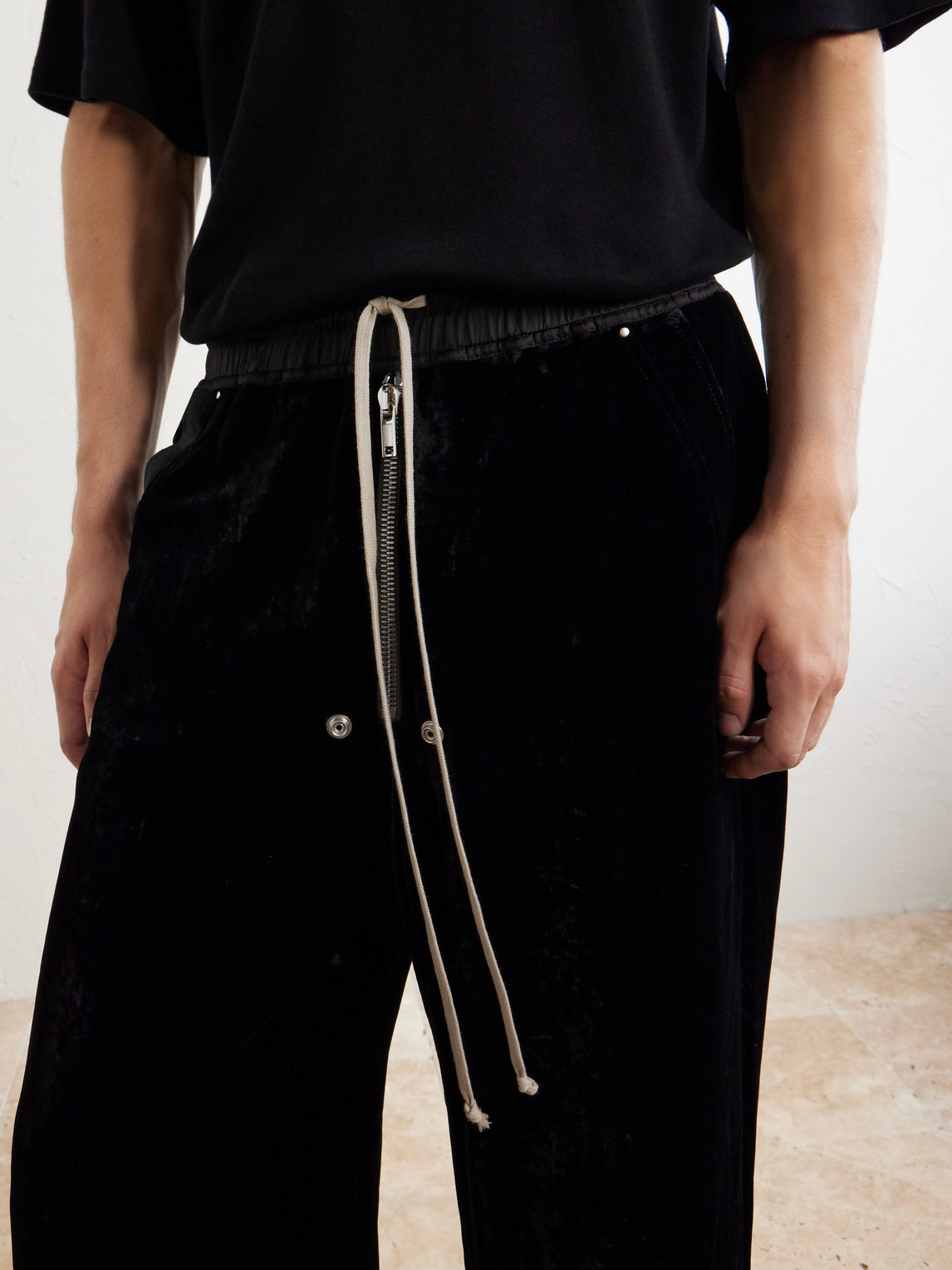 Bela Wide-Leg Drawstring Velour Trousers