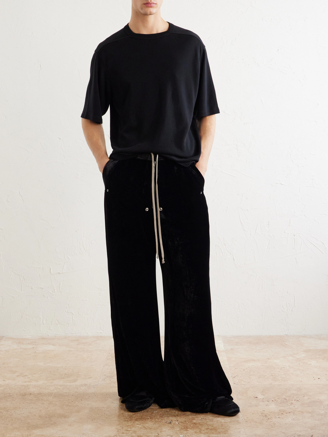 Bela Wide-Leg Drawstring Velour Trousers