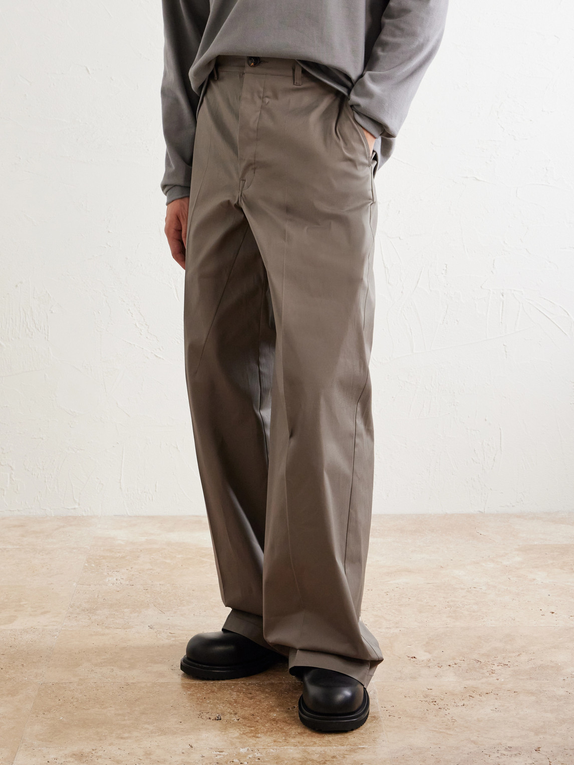 Wide-Leg Cotton-Blend Canvas Trousers