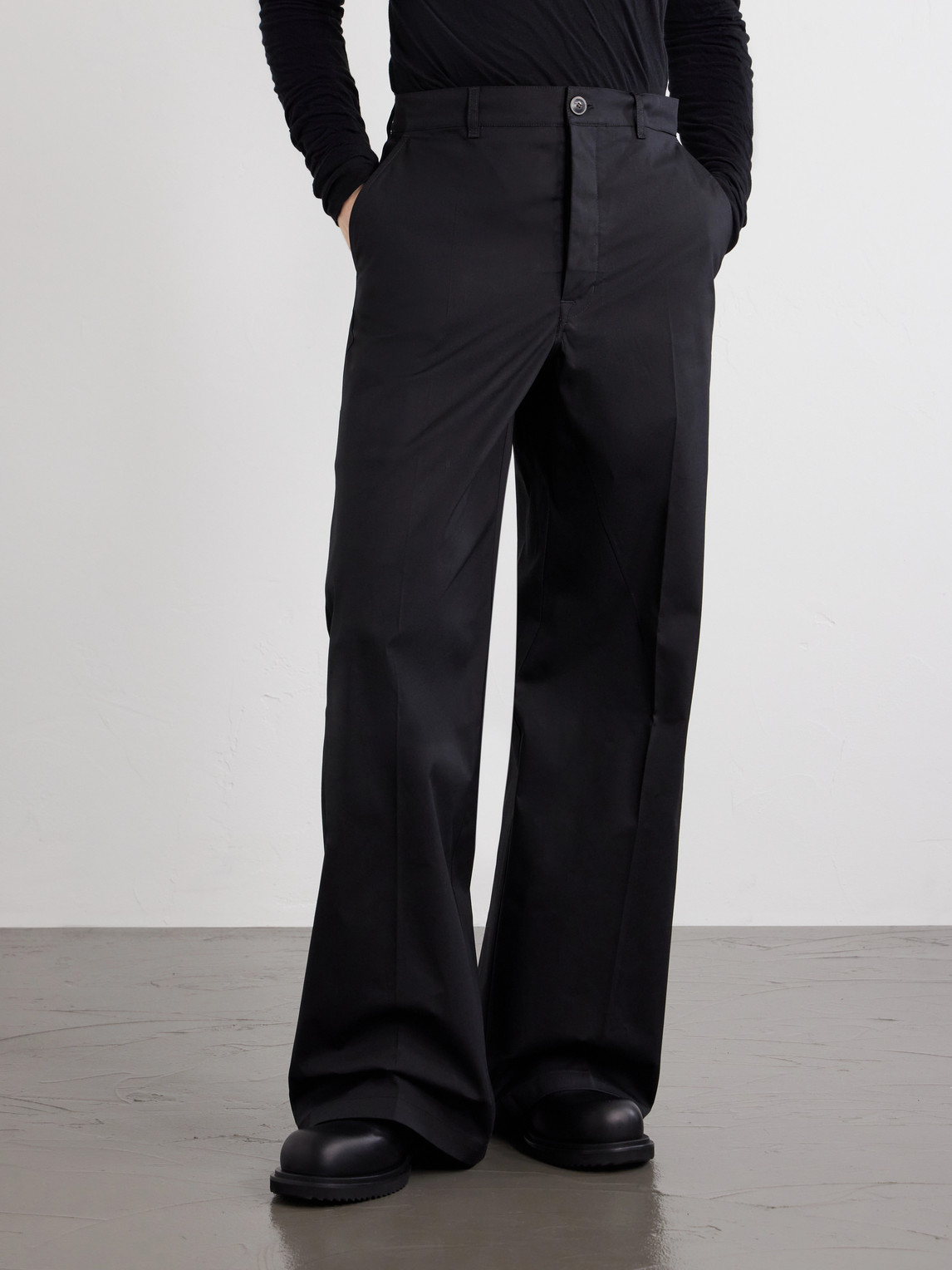 Wide-Leg Cotton-Blend Canvas Trousers