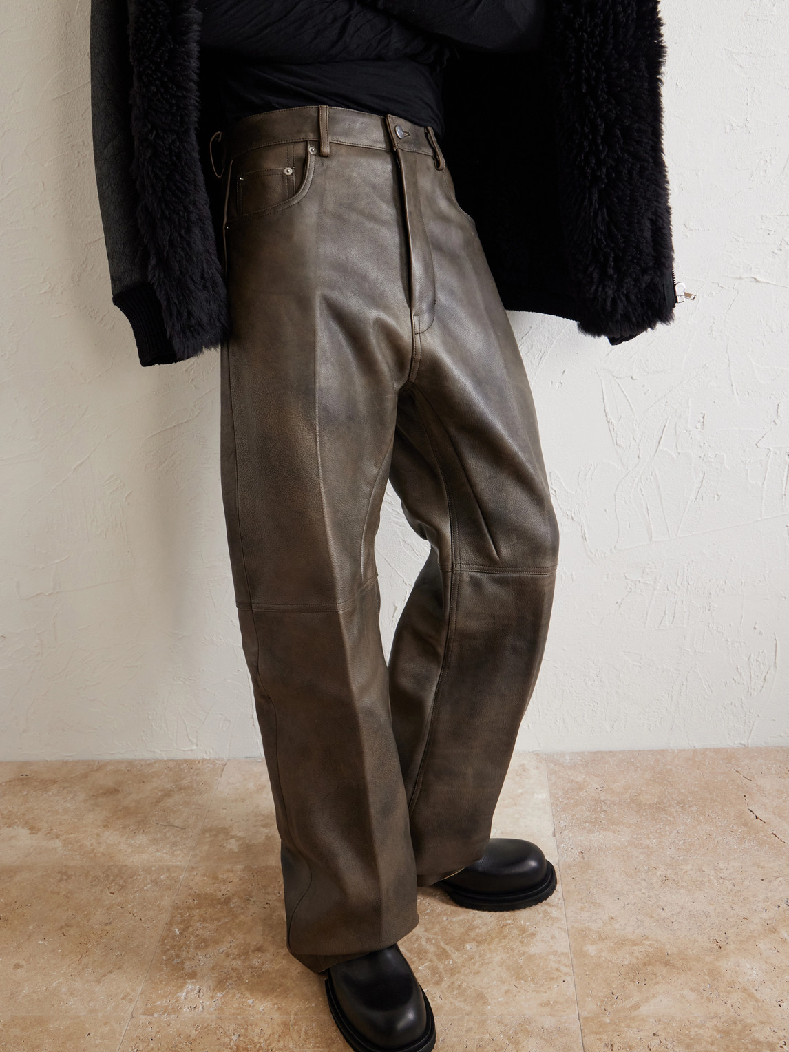 Geth Wide-Leg Leather Trousers