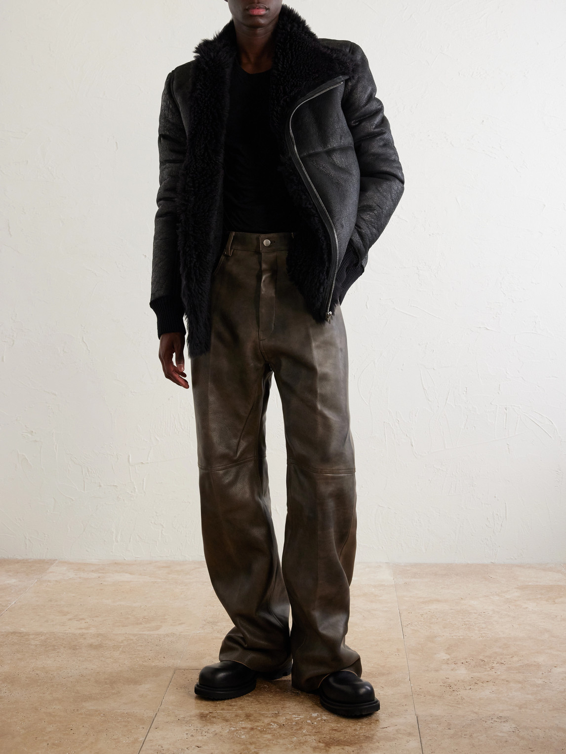 Geth Wide-Leg Leather Trousers