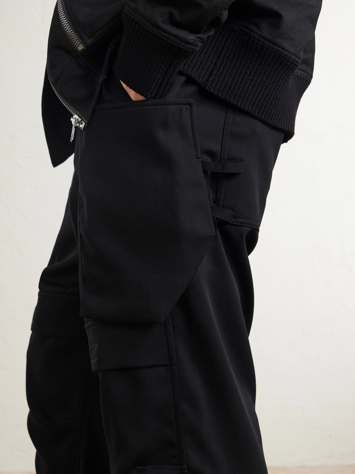 Rick Owens Stefan Flared Grain De Poudre Wool Cargo Trousers In Black