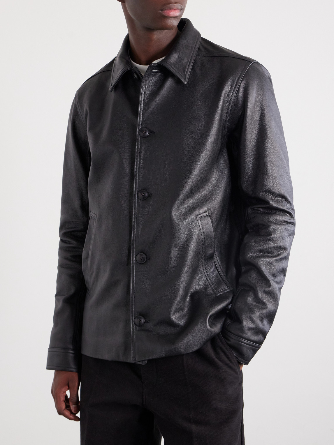 Rick Owens Black Buttoned Brad Leather Jacket In Black