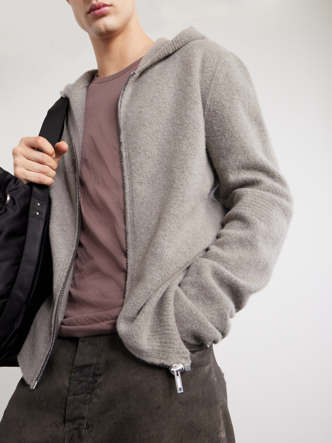 Cashmere-Blend Felt Zip-Up Hoodie