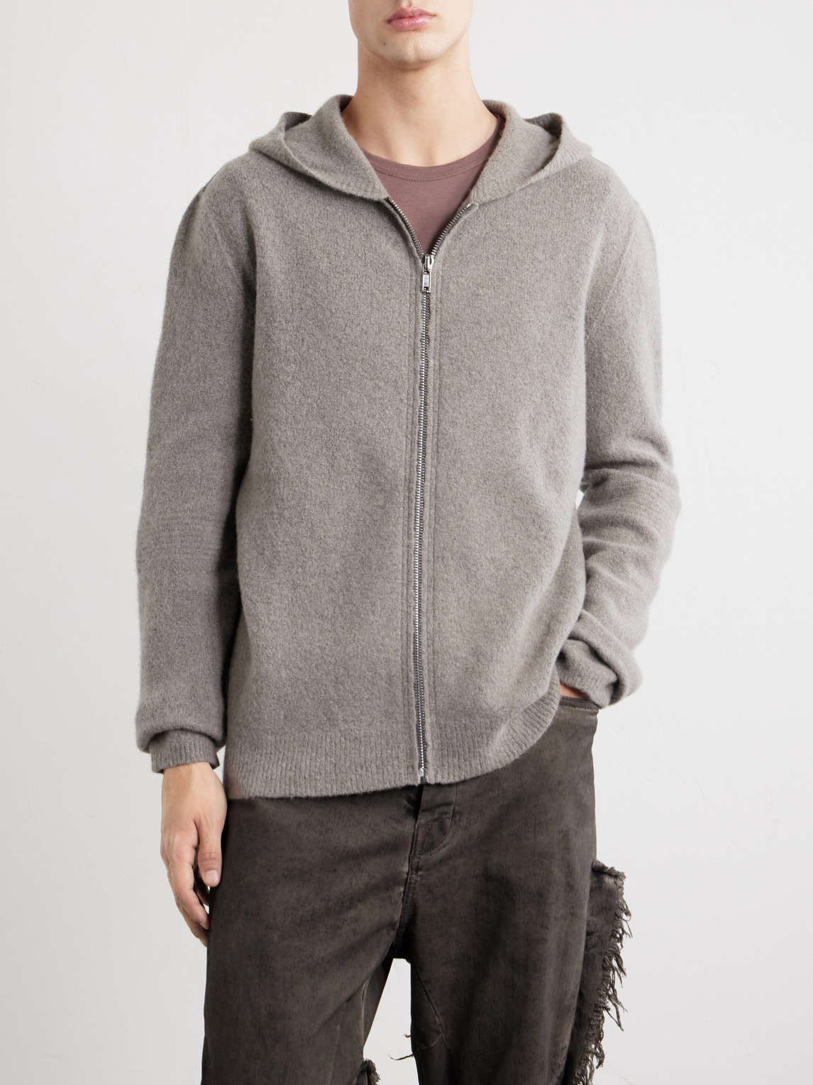 Cashmere-Blend Felt Zip-Up Hoodie
