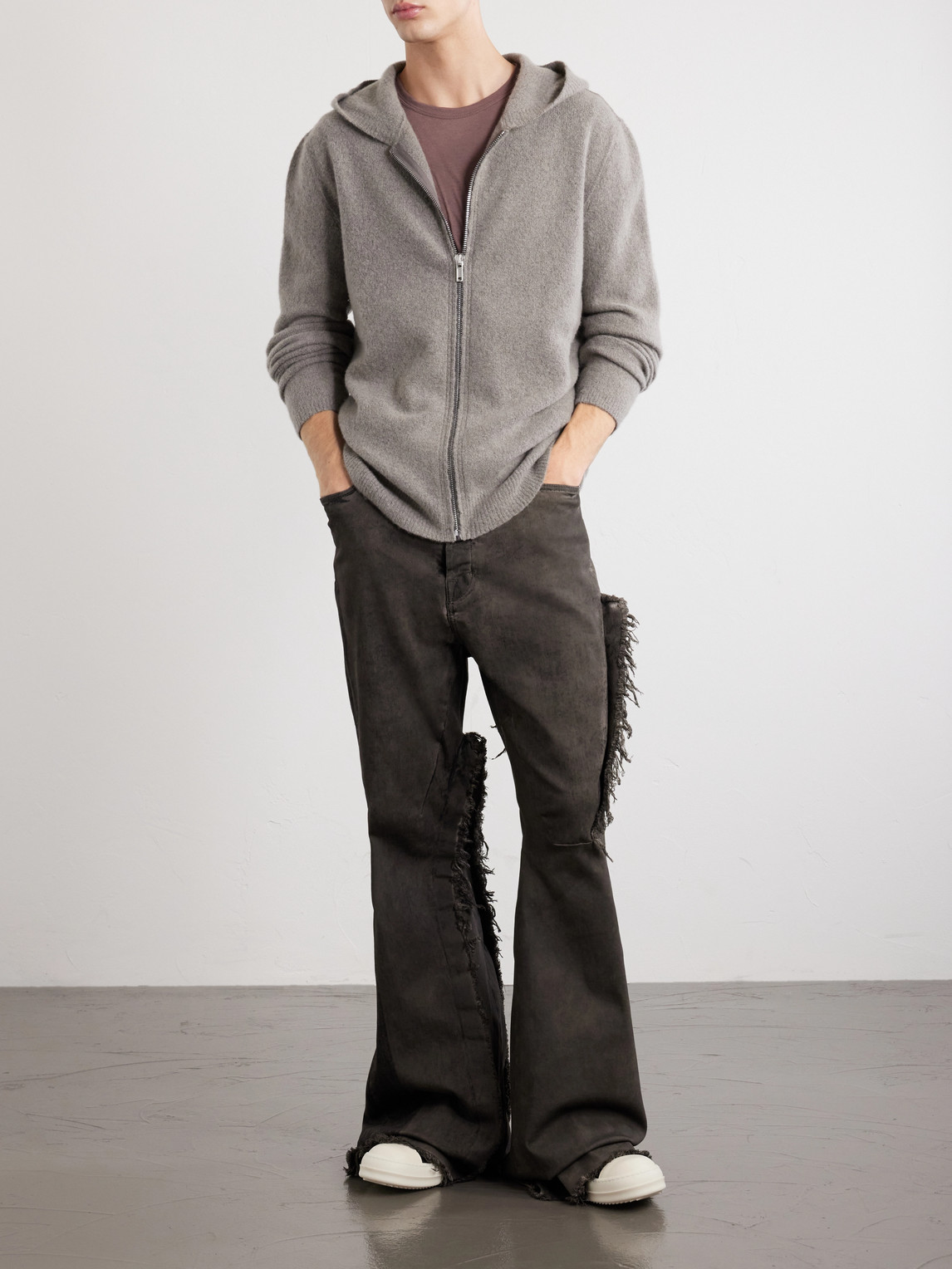 Cashmere-Blend Felt Zip-Up Hoodie