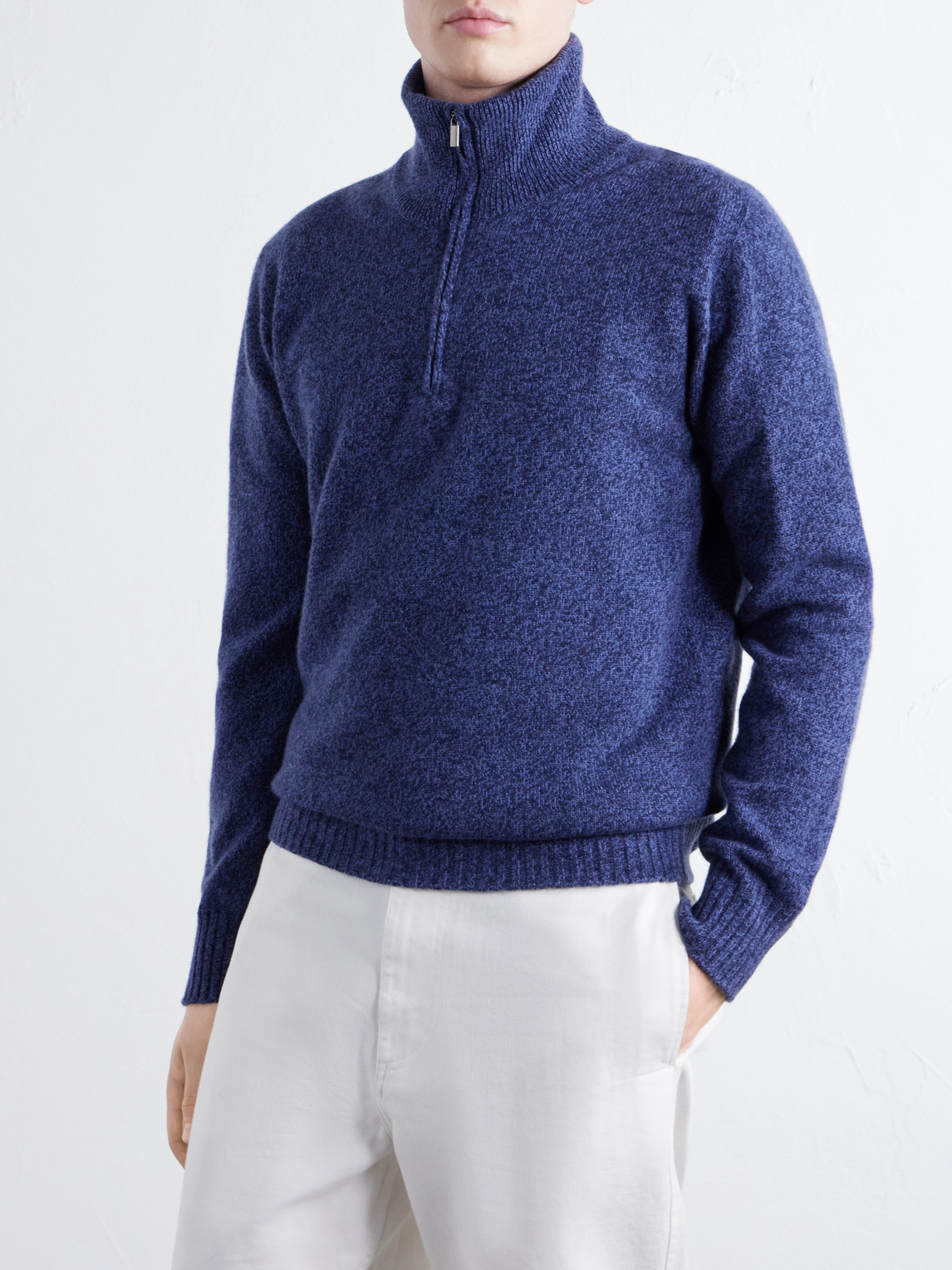 And Cashmere-Blend Half-Zip Sweater