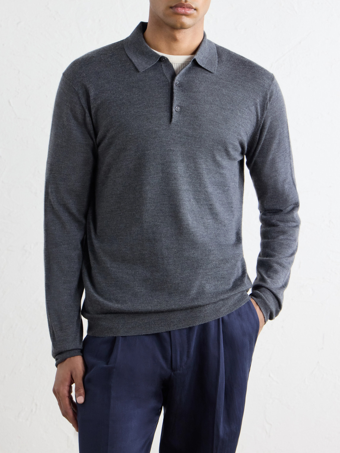 Wool, Silk And Cashmere-Blend Polo Sweater