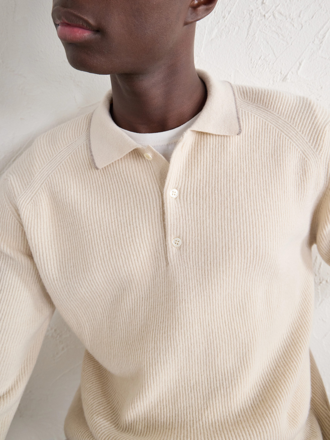 Ribbed Virgin Wool Polo Shirt