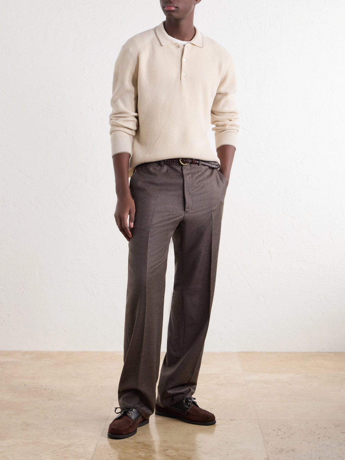 Ribbed Virgin Wool Polo Shirt