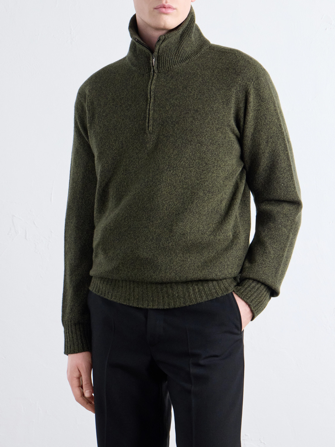 And Cashmere-Blend Half-Zip Sweater