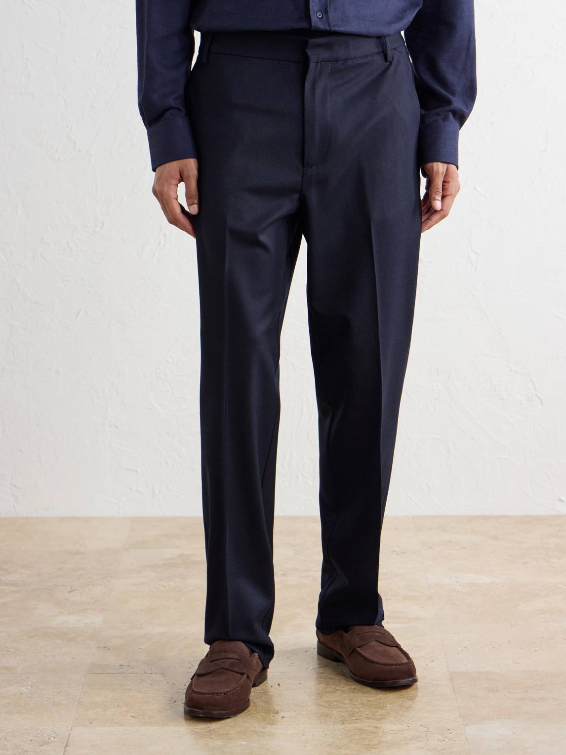 Renee Straight-Leg Stretch-Wool Flannel Trousers