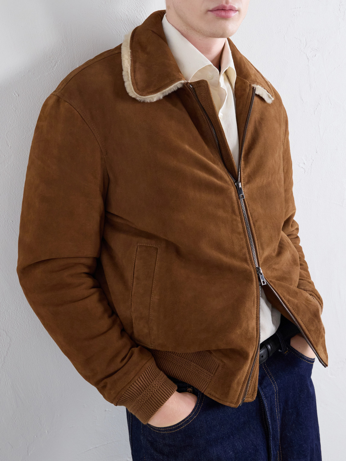Iggy Shearling-Trimmed Padded Suede Jacket