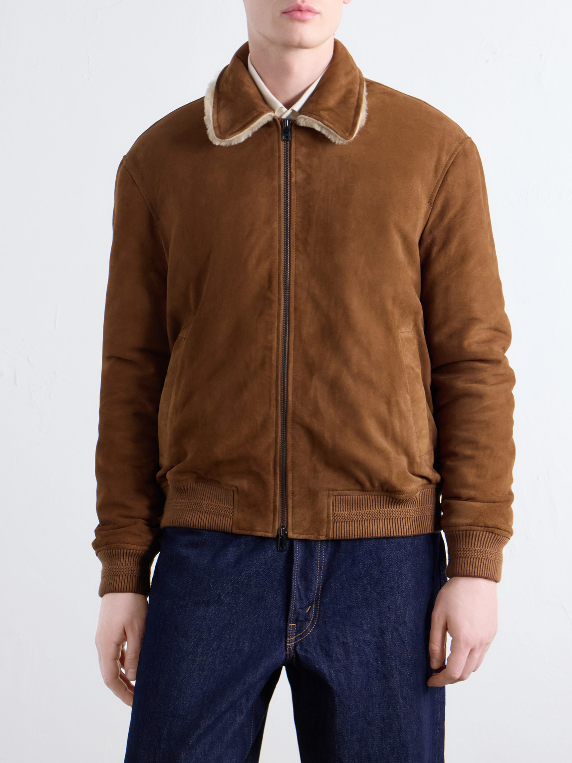 Iggy Shearling-Trimmed Padded Suede Jacket