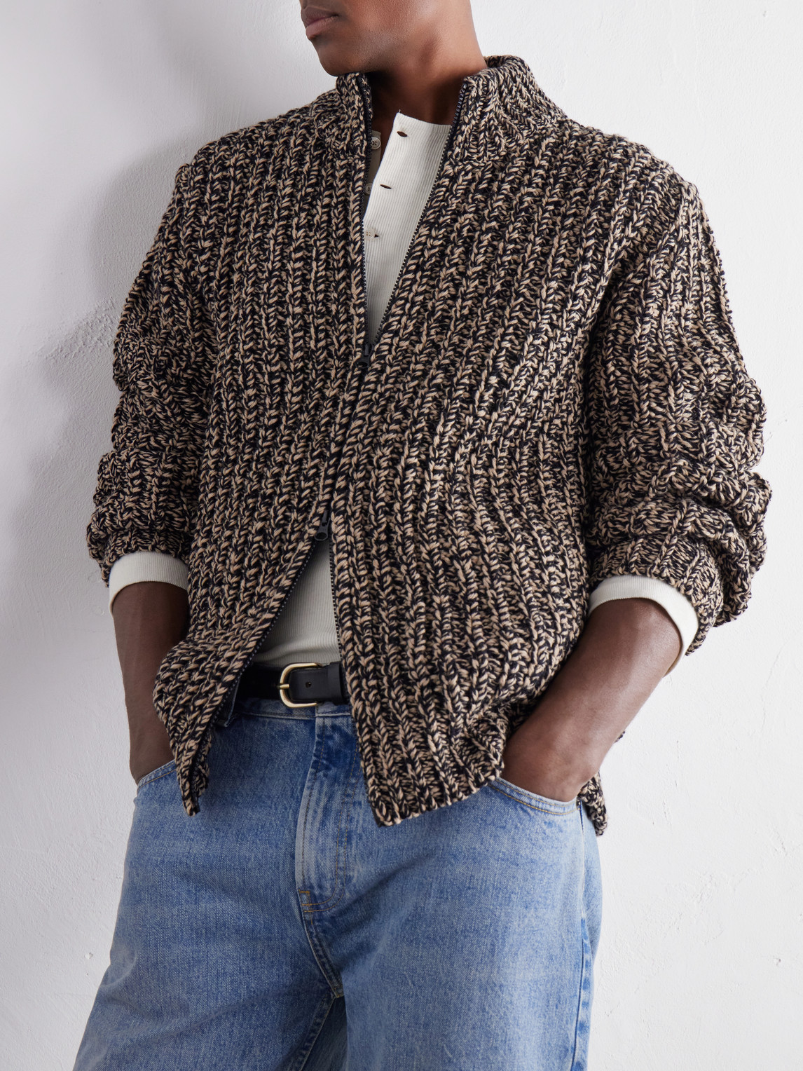 Wool-Blend Zip-Up Cardigan